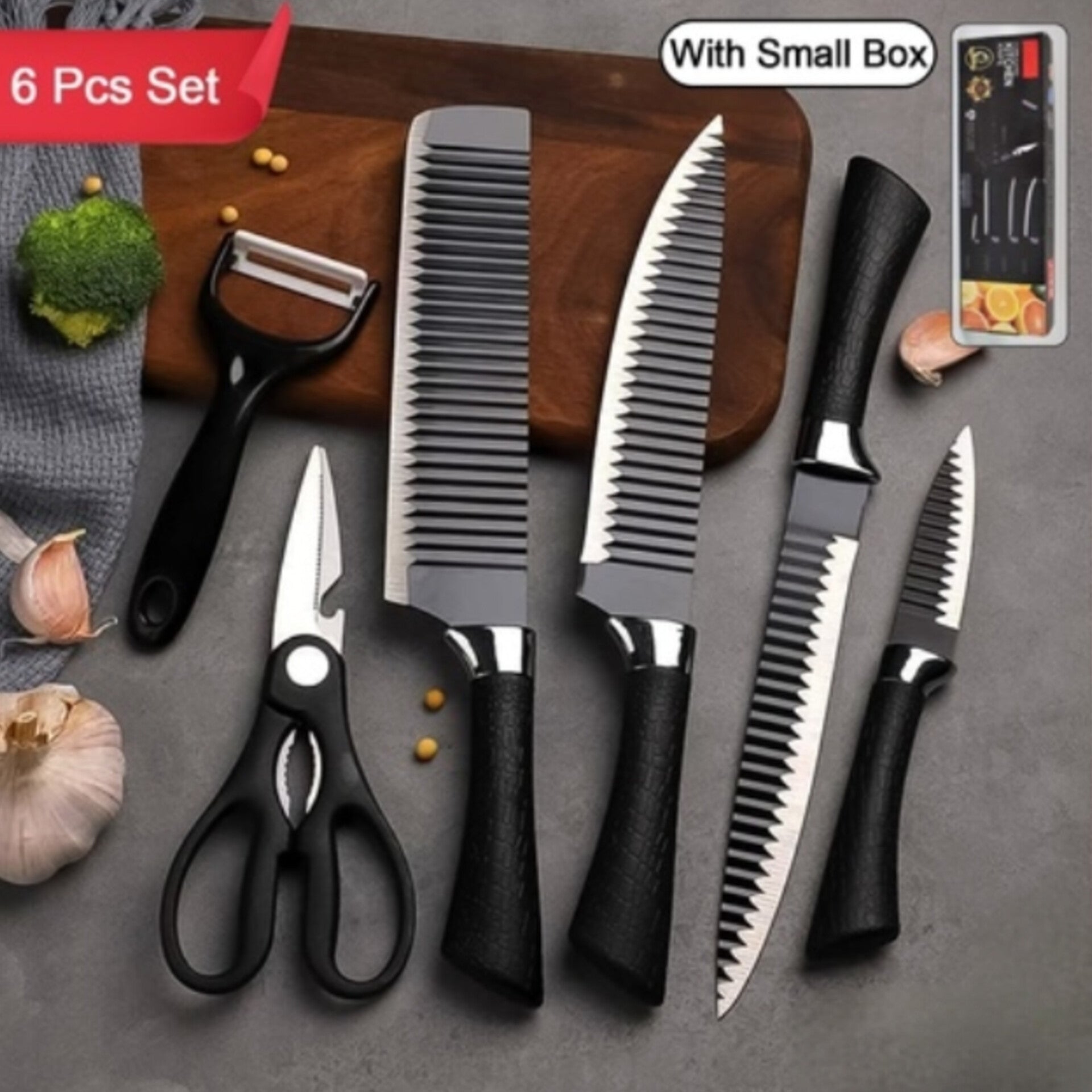 Premium Stainless Steel Knife Set With Chef Peeler And Scissor (6 Pieces)
