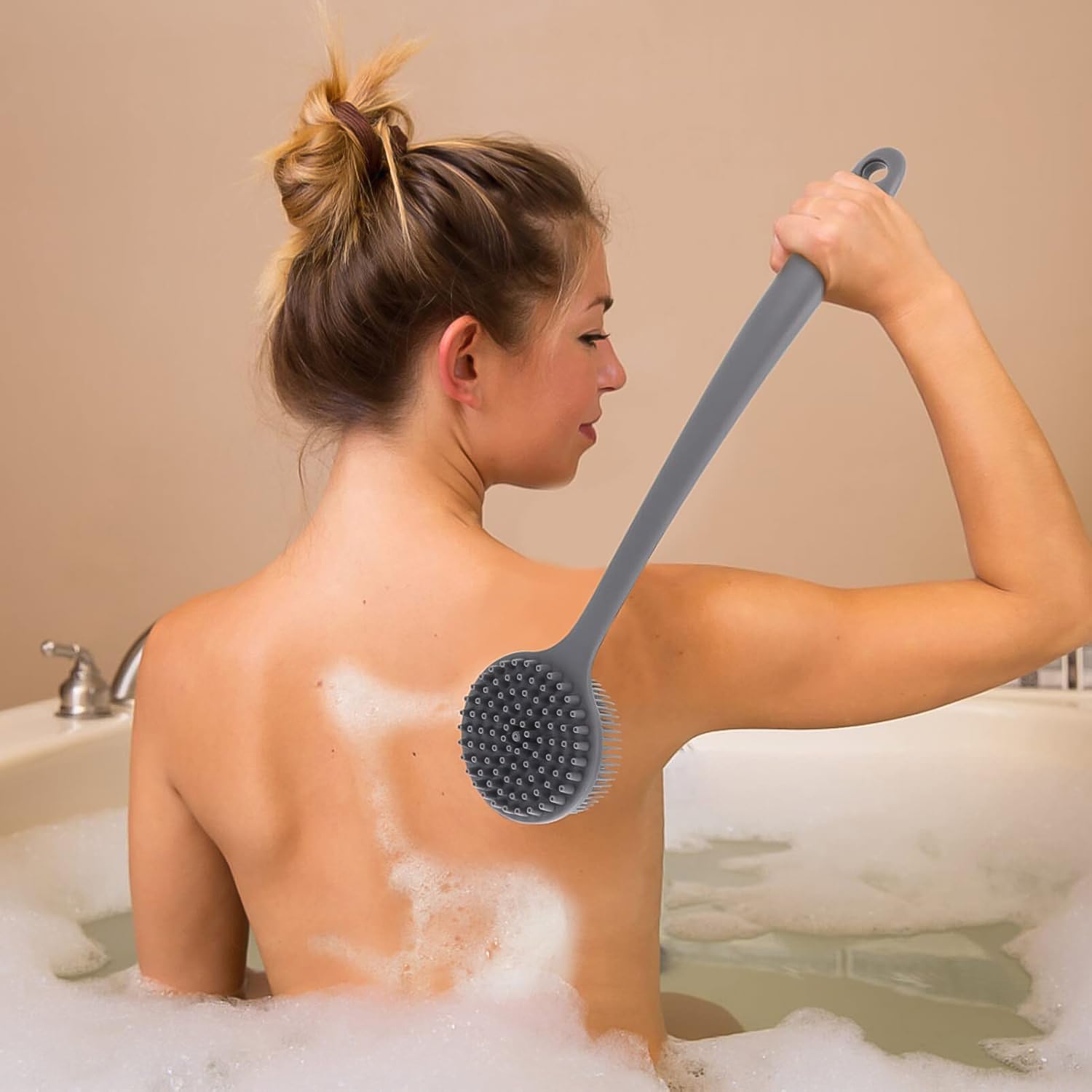 Silicone Back Scrubber Brush With Long Handle (1 Pc)
