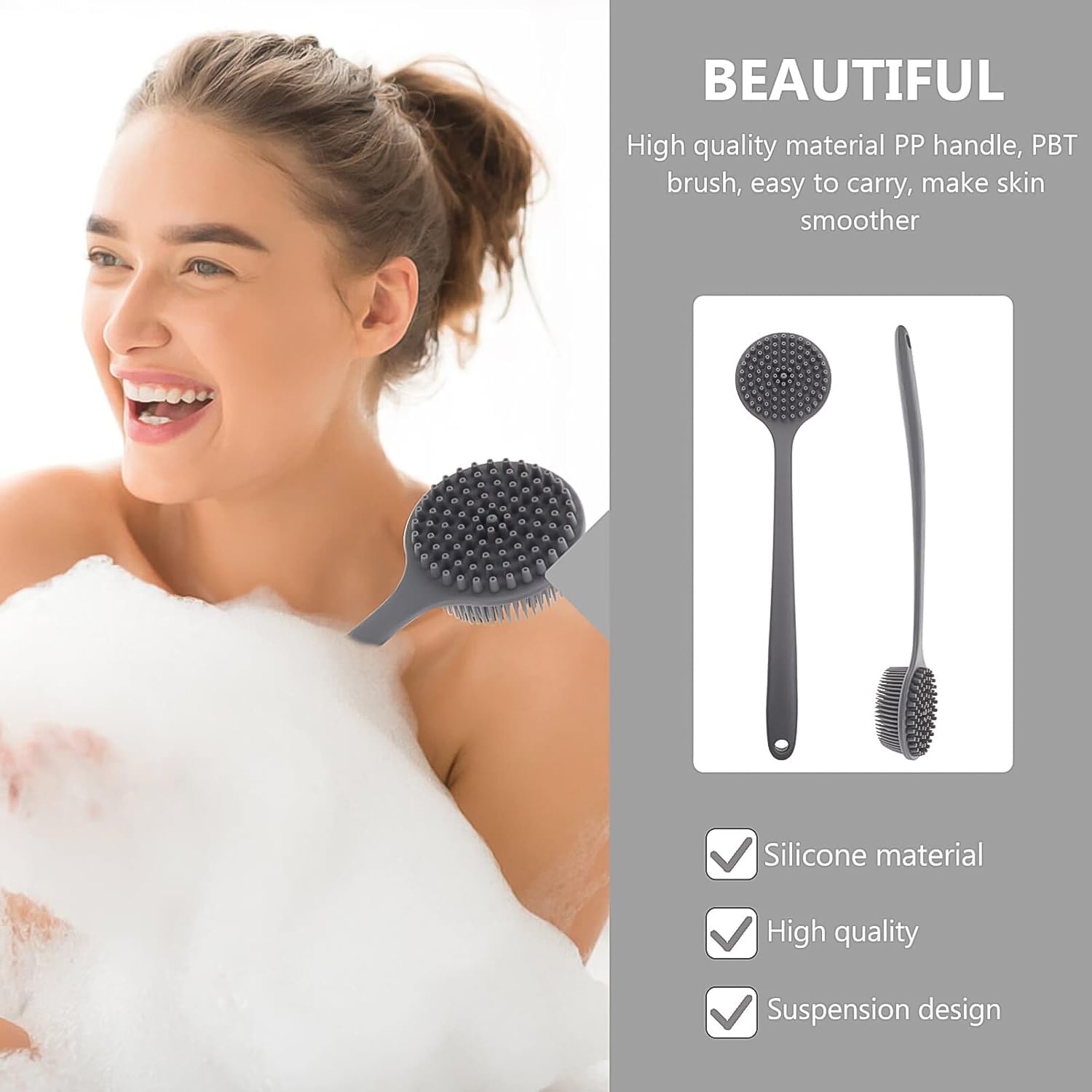 Silicone Back Scrubber Brush With Long Handle (1 Pc)